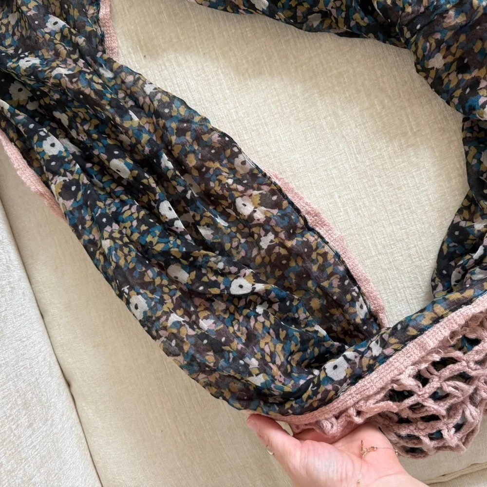 Pins & Needles Floral and Pink Crochet Scarf